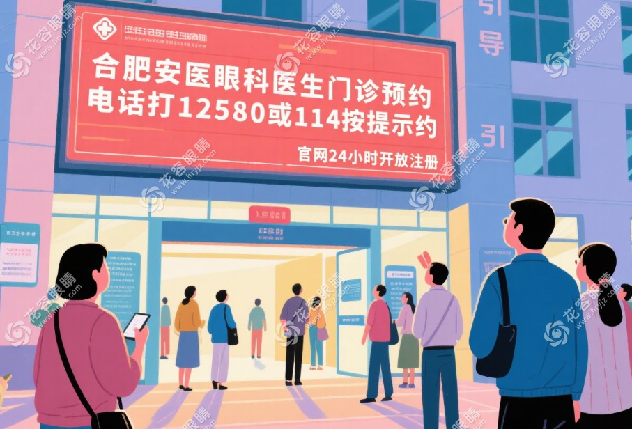 合肥安醫(yī)眼科醫(yī)生門診預(yù)約，電話打12580或114按提示約，官網(wǎng)24小時開放注冊