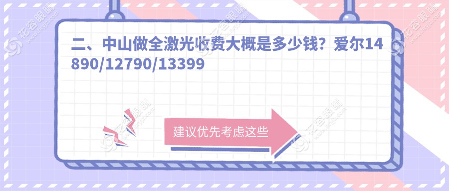 二、中山做全激光收费大概是多少钱？爱尔14890/12790/13399